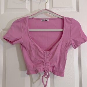 Zara Pink Gathered Front Blouse